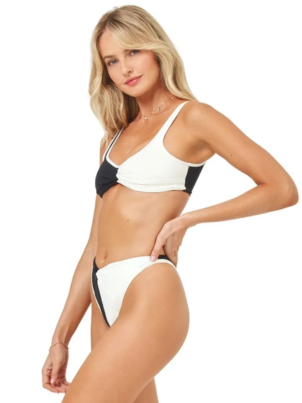 L*Space Bikini SET Size M Cardi Top & Jada Bottom Black Cream Colorblock NEW